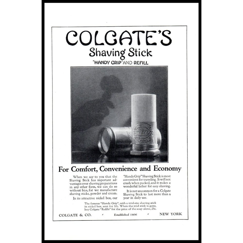 1924 Colgate Shaving Stick Vintage Print Ad Men's Grooming Shave Wall Art Photo